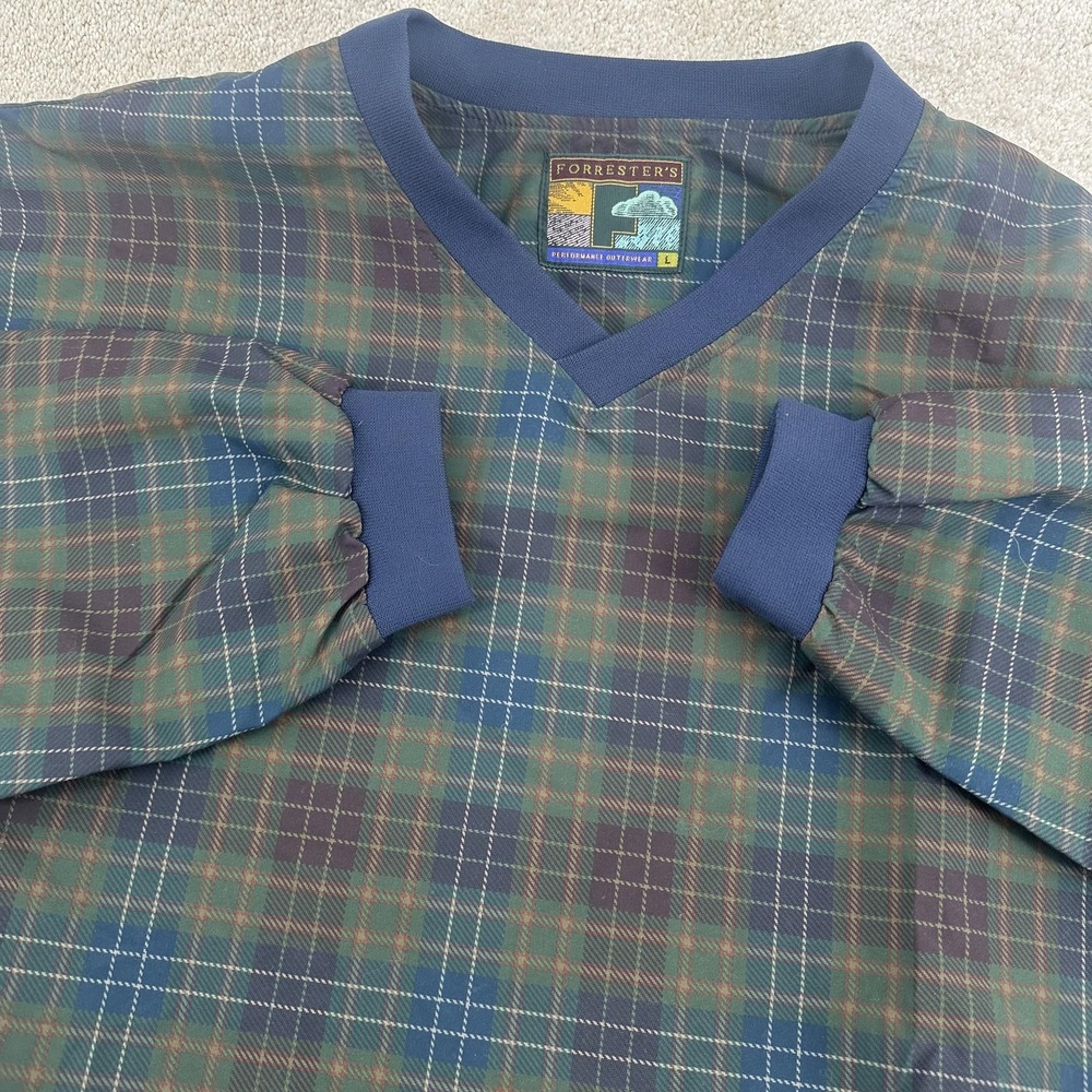 Forrester's Jacket Mens Large Green Plaid‎ V Neck Windbreaker Lined Lightweight